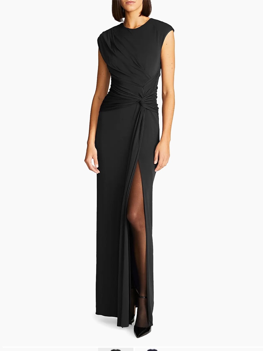 Black Twist-Front Halston Evening Gown - Women Dresses